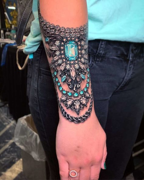 Turquoise and Diamond Wristlet | Best tattoo design ideas Ryan Ashley, Jewelry Tattoo, A Tattoo, Turquoise, Tattoos, Art