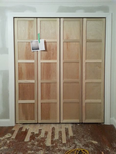 Closet Door Diy, Bifold Doors Makeover, Diy Closet Doors, Clever Closet, Closet Door Makeover, Room For Tuesday, Bifold Closet Doors, Home Panel, Door Diy