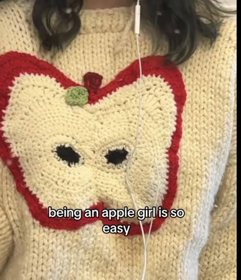 Fiona Apple Sweater, Apple Girl Aesthetic, Crochet Pfp, Apple Sweater, Crochet Apple, Crochet Fairy, Crochet Jumper, Kawaii Crochet, Crochet Fashion Patterns