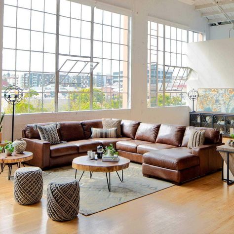 Landmark | Jerome's Furniture Brown Leather Sectional, Leather Sectional Living Room, Modern Leather Sectional Sofas, Italian Leather Sectional Sofa, Modern Leather Sectional, Leather Sectionals, Lounge Suit, Corner Lounge, Living Room Decor Brown Couch