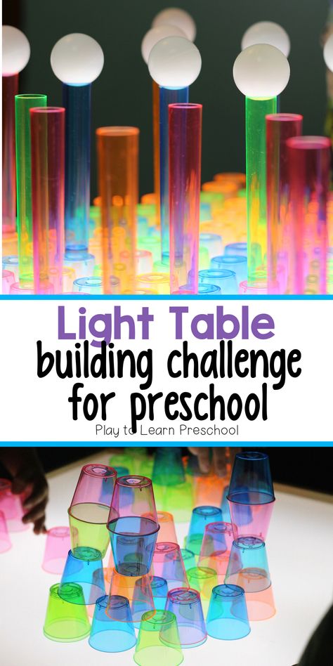 These simple products created for fun and learning on the light table. Preschoolers experimented with different stacking combinations, experienced color theory, and had tons of fun! #lighttable #stemactivity #preschool Light Cube Activities, Light Box Activities Preschool, Dinosaur Light Table Activities, Light And Dark Activities For Preschool, Technology Activities For Preschool, Light Table Preschool, Light Table Ideas For Preschoolers, Preschool Technology, Light Box Activities