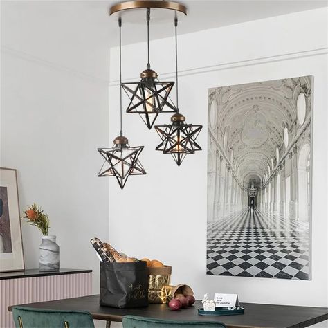 17 Stories Gerdhild 3 - Light Brown Unique/Statement Pendant & Reviews | Wayfair Moravian Star Pendant Light, Star Pendant Light, Star Pendant Lighting, Moravian Star, Star Lights On Ceiling, Star Chandelier, Star Ceiling, Pool Table Lighting, Glass Stars