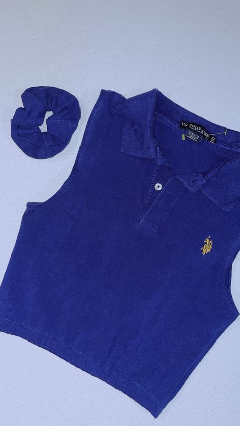 Polo Shirt Thrift Flip, Upcycled Polo Shirt, Polo Thrift Flip, Button Down Polo Crop Top Outfit, Polo Shirt Upcycle, Reworked Polo Shirt, Polo Crop Top Outfit, Polo Shirt Refashion, Tee Shirts Diy