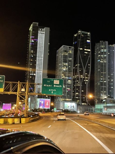 Miami View Night, Driving Through City At Night, Florida Aesthetic Night, Miami At Night Aesthetic, Miami City Night, Miami Night Life, Miami At Night, Miami Night Aesthetic, Miami Aesthetic Night