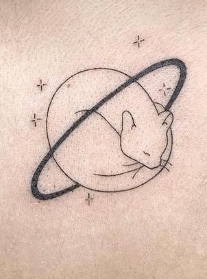 Cat Saturn Tattoo, Plumbob Tattoo, Space Cat Tattoo, Saturn Tattoo, Tattoo Time, Ink Inspiration, Time Tattoos, Space Cat, Cat Tattoo