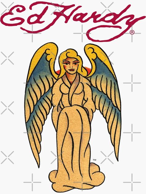 "ed hardy angel" Sticker by ismawak | Redbubble Ed Hardy Wallpapers Hd, Ed Hardy Wallpapers, Ed Roth Art, Ed Hardy Designs, Ed Hardy Tattoos, Black Men Tattoos, Don Ed Hardy, Angel Design, Men Tattoos