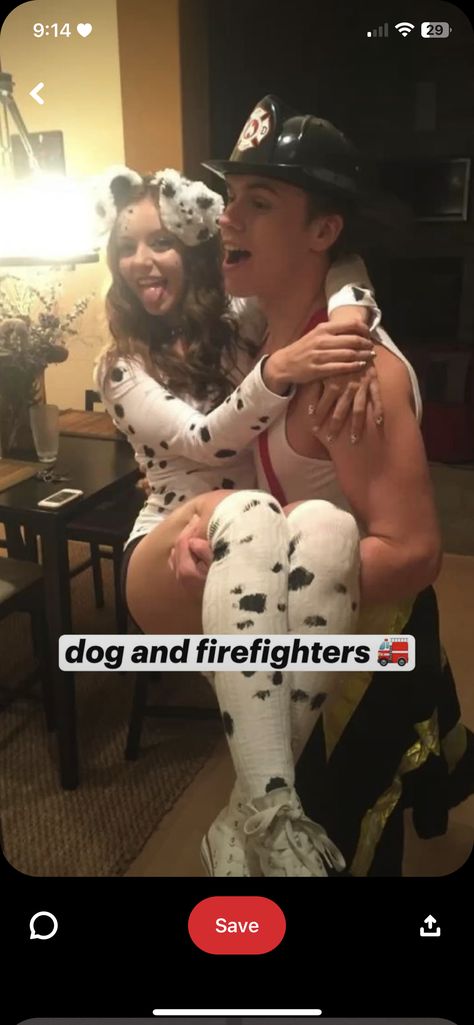 Firefighter Halloween, Dalmatian Costume, Firefighter Costume, Matching Halloween Costumes, Dalmatian Dogs, Matching Halloween, Dog Costumes, Dog Costume, Couples Costumes