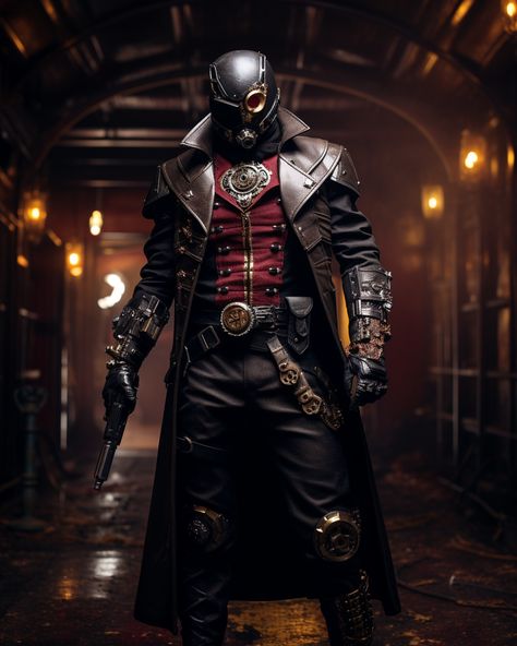 Apocalyptic Character Design, Steampunk Superhero, Hunter Clothes, Gothic Fashion Men, Famous Fictional Characters, Steampunk Armor, Superhero Comics Art, Steampunk Character, Fallout Fan Art