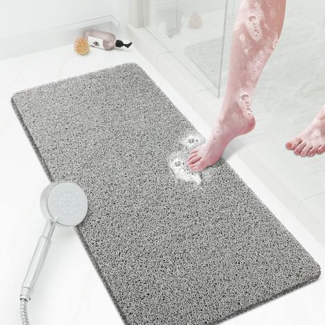 PRICES MAY VARY. NO SUCTION CUPS: Shower mats without suction cups will protect your textured tub and shower floor surfaces from marks left by suction cups and will be gentle on your feet while you're standing up in the shower. The non-suction cup shower mat is suitable for many areas, such as bathroom, mud room, and pool side. ANTI-SKID&SAFE: Our shower mats have a special non-slip layer on the bottom that minimizes the risk of you slipping or falling on the floor and ensures the personal safety for family members of all ages, when showering in the bathroom or using the bathtub. This 36" x 16" non-slip shower mat is the ideal shower accessory for your bathroom. SOFT AND SECURE MATERIAL: SoftDuo’s non-slip shower mat is made of skin-friendly and secure material, made of high-quality PVC lo Grey Bathtub, Soft Tub, Falling On The Floor, Non Slip Shower Mat, Bathtub Mats, Shower Mats, Standing Shower, Tub Mat, Bathtub Mat