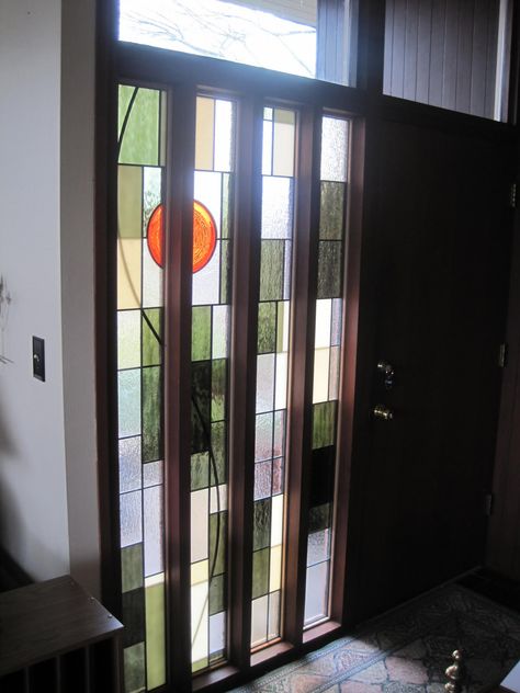 Reflections: Mid Century Style Modern Window Film, Midcentury Modern Front Door, Stained Glass Modern, Modern Stained Glass Panels, Atomic Ranch, Mid Century Modern Curtains, Window Stained, Modernist House, Modern Stained Glass