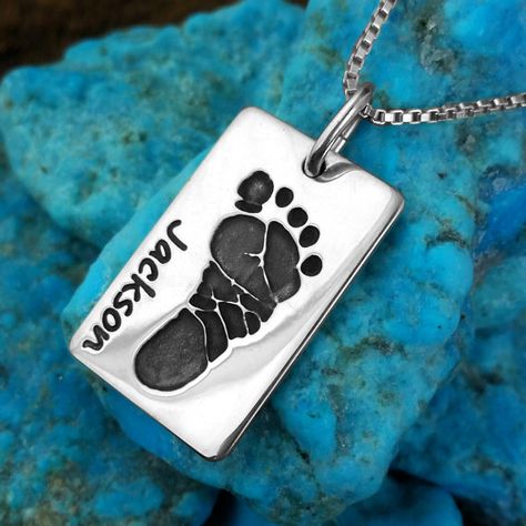 Custom Baby Footprint with Name&  FREE ENGRAVING on back! Baby Footprint Keepsake, Footprint Keepsake, Baby Footprint, Baby Footprints, Gifts For New Dads, Mom Gifts, Memorial Jewelry, Engraved Necklace, Dog Tag