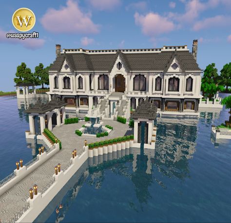 Minecraft House Ideas Mansions, Minecraft French Mansion, Elegant Minecraft Builds, Super Cool Minecraft Builds, Minecraft House Ideas Modern Mansion, Minecraft Mansion Tutorial How To Build, Minecraft Building Ideas Mansions, Minecraft Mansion Blueprints Floor Plans, Minecraft House Mansion