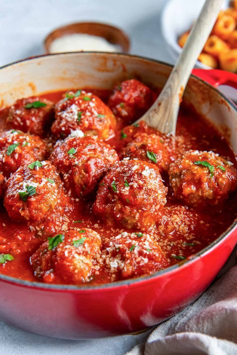 This recipe for Italian Meatballs combines lean ground beef and Italian sausage with a special method that results in the most flavorful meatballs with the best texture. Perfect for pasta, subs, or all on their own! Sausage And Meatballs Recipes, Italian Sausage And Meatballs Crockpot, Meatballs And Red Gravy, Sausage Meatballs For Spaghetti, Meatballs Italian Sausage, Skillet Meatballs In Marinara, Italian Meatballs And Rice, Crockpot Marinara Meatballs, Speggetti And Meatballs Recipes