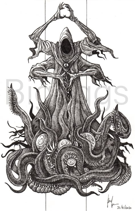 Dark Tower Tattoo, Lovecraft Monsters, Voodoo Art, Norse Mythology Tattoo, Lovecraft Art, Lovecraftian Horror, Scary Tattoos, Cthulhu Mythos, Cool Monsters