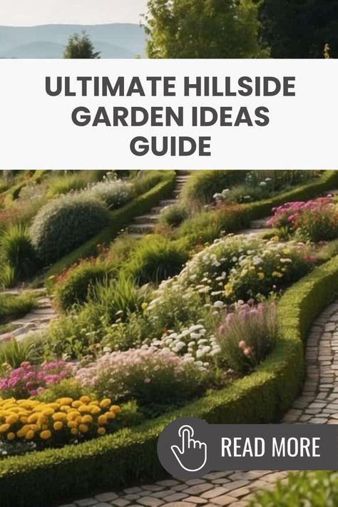 Got a sloping yard? Don’t worry! Turn it into a dreamy garden with these fun ideas. From pretty tiered planters to paths that wind through flowers, we’ve got creative tips to make the most of your hill. Imagine veggies on your slope or a colorful flower display that catches everyone’s eye. From planting arrangements to awesome decorations, you’ll find everything you need to make your hillside garden special. Perfect for beginners and seasoned gardeners alike! Save these ideas for your next project and follow for more! Flowerbed On A Slope, Side Hill Landscaping Ideas, Planting On A Hill, Steep Hill Landscaping Ideas, Hillside Garden Ideas, Steep Hill Landscaping, Hillside Planting, Hillside Landscape, Terraced Landscaping