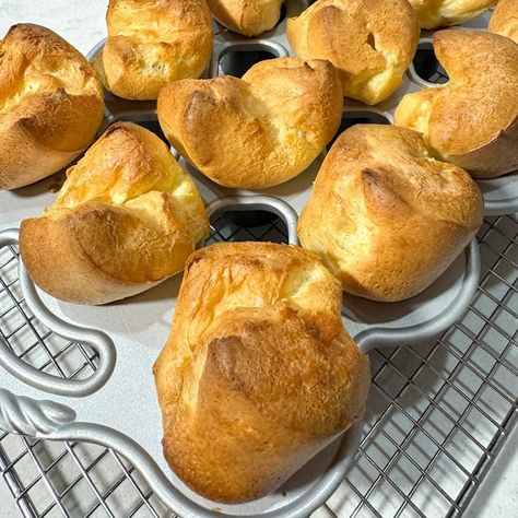 Mini Popovers Recipe, Small Batch Popovers, Easy Popovers In Muffin Tin, Pop Overs In Muffin Tin Popover Recipe, Savory Popovers, Mini Popovers, Mini Focaccia, Cookie Brittle, Pistachio Cookie