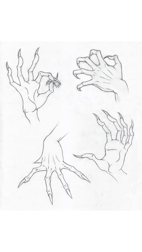 Creature Hands Drawing, Hand With Claws Drawing, How To Draw Monster Hands, Demon Hands Tattoo, Biting Hand Reference, Spider Hand Drawing, Creepy Hand Reference, Demon Hand Drawing, Demon Claws Drawing Reference