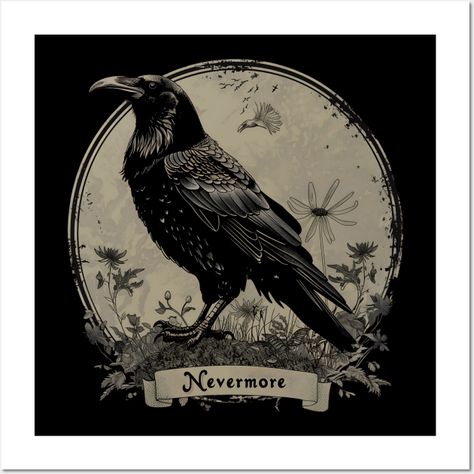 Embrace the mystique of literary history with this “Nevermore - Edgar Allan Poe’s Raven” T-shirt design, where gothic meets nature. A striking raven, the symbol of Poe’s haunting narrative, perches solemnly amidst wild flora, encapsulated within an eerie moonlit backdrop. Adorned with the iconic word “Nevermore,” this design invites wearers and onlookers into a tale of melancholy and mystery, perfect for fans of classic literature and dark vintage aesthetics. -- Choose from our vast selection of Gothic 1920s, Edgar Allan Poe Aesthetic, Nevermore Edgar Allan Poe, Edgar Allen Poe Illustration Art, Poe Aesthetic, Apothecary Vibes, Edgar Allan Poe Raven, The Raven Poem, Edgar Allen Poe Junk Journal