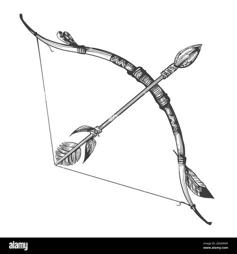 Drawing Bow And Arrow, Indian Arrow Tattoo, Bow Arrow Tattoos, Orion Tattoo, Rip Tattoos For Mom, Voodoo Doll Tattoo, Sheep Tattoo, Arrow Illustration, Hunter Tattoo