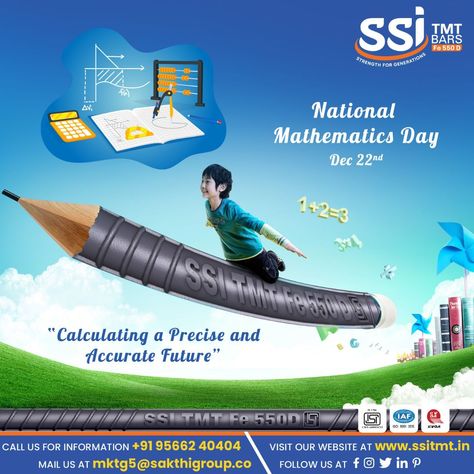 SSI TMT wishes all a Happy National Mathematics day. We salute the legendary mathematician Thiru. Srinivasa Ramanujam on his birthday for his innumerable contributions to Mathematics. #happynationmathematicsday #nationmathematicsday #MathematicsDay #happynationalmathematicsday National Mathematics Day Poster, Mathematics Day Poster, National Mathematics Day, Mathematics Day, Graphic Design Posters Layout, Graphic Design Course, Math Art, Birthday For Him, Poster Layout