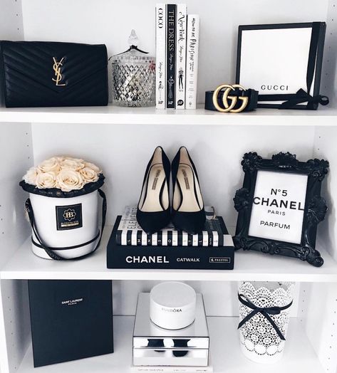 Chanel Bedroom, Chanel Room, Chanel Decor, Glam Bedroom, Closet Decor, Chanel Inspired, Glam Room, Shelf Styling, Closet Design