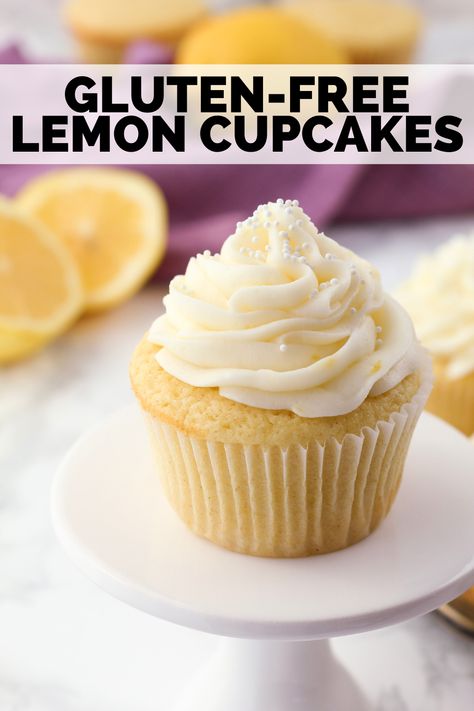 Gluten Free Lemon Blueberry Cupcakes, Gluten Free Lemon Cupcakes Easy, Gluten Free Desserts Cupcakes, Gf Lemon Cupcakes, Gf Df Cupcakes, Gluten Free Lemon Muffins, Gluten Free Cupcake Recipes, Lemon Cupcakes Recipe, Gluten Free Lemon Cupcakes