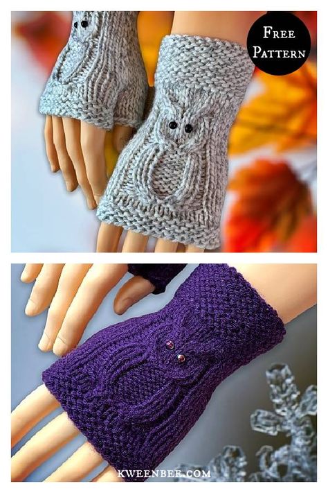 5 Owl Fingerless Gloves Free Knitting Pattern Gloves Pattern Knitted, Knitting Cat Pattern, Wrist Warmers Knitting Pattern, Fingerless Mitts Knit, Owl Knitting Pattern, Fingerless Mittens Pattern, Handmade Gloves, Knitting Gloves Pattern, Fingerless Gloves Knitted Pattern