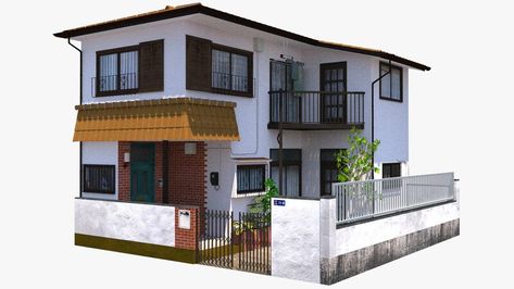 ArtStation - Japanese Yellow House Japanese Modern House, Modern Japanese House, Japanese Apartment, Japanese Buildings, Asian House, Sims 4 House Plans, Sims 4 House Design, Casas The Sims 4, Sims Building