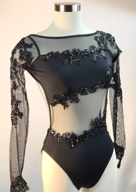 Contemporary Dance Outfits, Black Dance Costumes, Leotard Dance Costume, Danza Latina, Solo Dance Costumes, Modern Dance Costume, Cute Dance Costumes, Pretty Dance Costumes, Dance Costumes Dresses