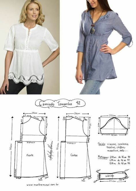 Blouse Pattern Free, Pola Blus, Sewing Top, Dress Patterns Diy, Tunic Sewing Patterns, Trendy Sewing Patterns, Sewing Tops, Sewing Blouses, Sewing Shirts