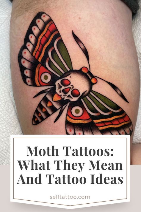 Moths: The darker sibling of the butterfly but no less mesmerizing and meaningful. The patterns on this insect’s wings have captured the imagination of humanity, and as such we’ve attached symbolism to this animal that makes it a meaningful choice for a tattoo. Moth Tattoo Meaning, Traditional Moth Tattoo, Moth Tattoos, Borboleta Tattoo, Tattoo Ideas Males, Moth Tattoo Design, Simple Tattoos For Guys, Insect Tattoo, Simple Tattoo Designs