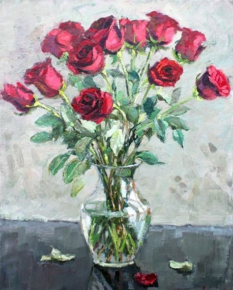 Red Roses Art, Acyrlic Painting, Roses And Violets, Painting The Roses Red, Roses Art, Rose Oil Painting, Rose Art, Rose Painting, Floral Painting