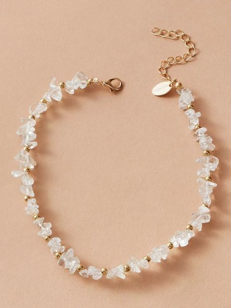 1pc Transparent Stone Decor Necklace | SHEIN USA Stone Bead Jewelry, Bead Charms Diy, Necklace Bridal, Healing Crystal Jewelry, Gem Necklace, Milky White, Jewelry Choker, Stone Decor, White Quartz