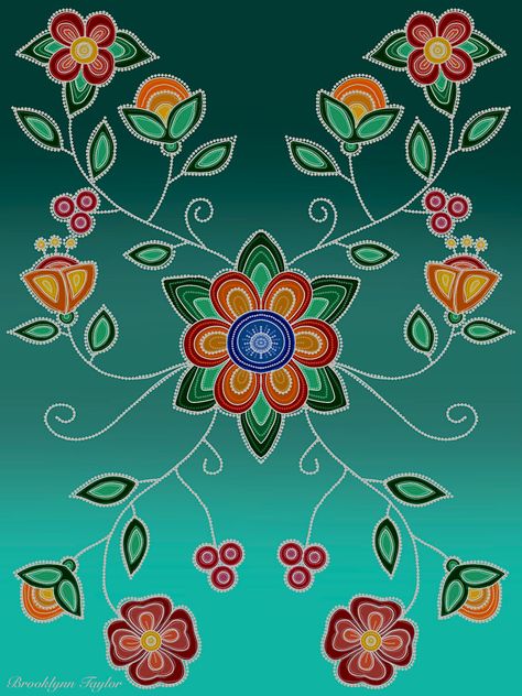 Ojibwe style floral art Indigenous Woodland Art, Woodland Art Native, Ojibwe Floral Design Patterns, Ojibwe Dreamcatcher, Native American Flowers, Native American Art Pattern, Ojibwe Floral Design, Ojibwe Art, Ojibwe Floral