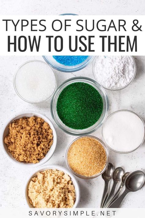 Are you familiar with different types of sugar? Wondering about the difference between cane and turbinado? Let's discuss types of sugar & how to use them. #sugar #baking #savorysimple Cane Sugar Recipes, Easy Recipes For Beginners, No Sugar Foods, Baking With Kids, Cane Sugar, Easy Baking Recipes, Pinterest Recipes, Recipes For Beginners, Kitchen Tips