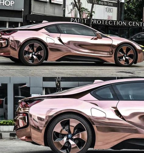 Chrome Car Wrap, Rose Gold Car, Rose Gold Chrome, Chrome Car, Chinese Car, Chrome Cars, Car Window Stickers, Body Stickers, Fancy Cars