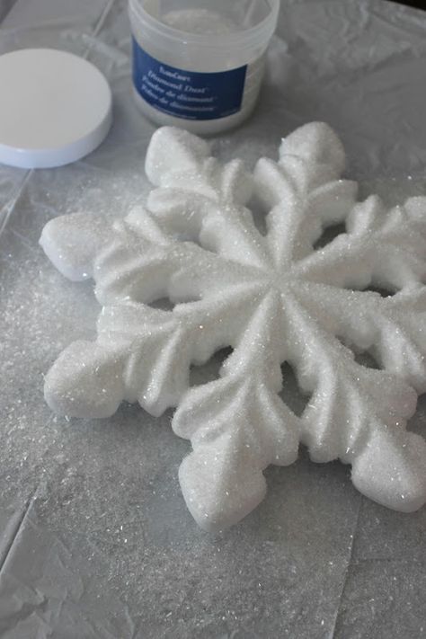 Hot Glue Snowflakes, Foam Snowflake Craft, Hot Glue Snowflakes Diy, Glitter Foam Snowflakes, Diy Large Wooden Snowflake, Snowflake Stencil Michaels Stores, Snow Flakes Diy, Foam Shapes, Reindeer Ornaments