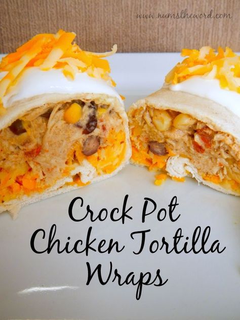 Crock Pot Chicken Tortilla Wraps - Looking for that no fuss crock pot meal that… Chicken Tortilla Wraps, Homemade Burritos, Chicken Tortillas, Tortilla Wrap, Chicken Crockpot, Crock Pot Chicken, Cheese Chicken, Chicken Burritos, Freezer Meal