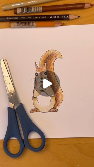 Miri - Kid’s Art & Books on Instagram: "How to draw a SQUIRREL 🐿️ with scissors ✂️  Join me in this fun tutorial ✍️" Squirrel Drawing Simple, How To Draw A Squirrel, Squirrel Art For Kids, Squirrel Drawing Easy, Cute Squirrel Drawing, Squirrel Sketch, Draw A Squirrel, Kids Painting Projects, Squirrel Drawing