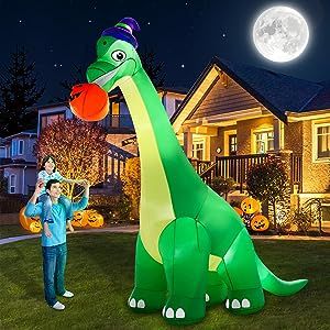 Halloween dinosaur - has 50% coupon at time of post Pumpkin With Witch Hat, Halloween Blow Ups, Halloween Dinosaur, Giant Dinosaur, Dinosaur Halloween, Large Pumpkin, Inflatable Decorations, Halloween Inflatables, Halloween Party Supplies