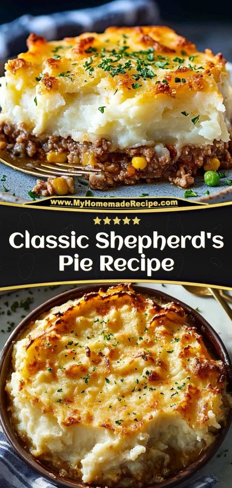 This classic shepherd’s pie is hearty, comforting, and topped with creamy mashed potatoes. A deliciously traditional dish! Ingredients: 1 lb ground beef or lamb 1 cup mixed vegetables 2 cups mashed potatoes 1 cup beef broth Make this shepherd’s pie for a cozy, family-favorite meal Healthy Shepards Pie, Homemade Shepherd's Pie, Best Shepherds Pie Recipe, Recipe With Beef, Cheap Family Dinners, Deli Ideas, Shepherd Pie, Pies Savory, Cherry Pies