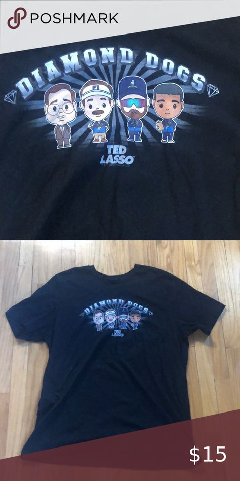 Men’s XL black ‘Diamond Dogs’ Ted Lasso cartoon tee shirt Diamond Dogs, Ted Lasso, Closet Men, Black Diamond, Tee Shirt, Tee Shirts, Dogs, Closet, Black