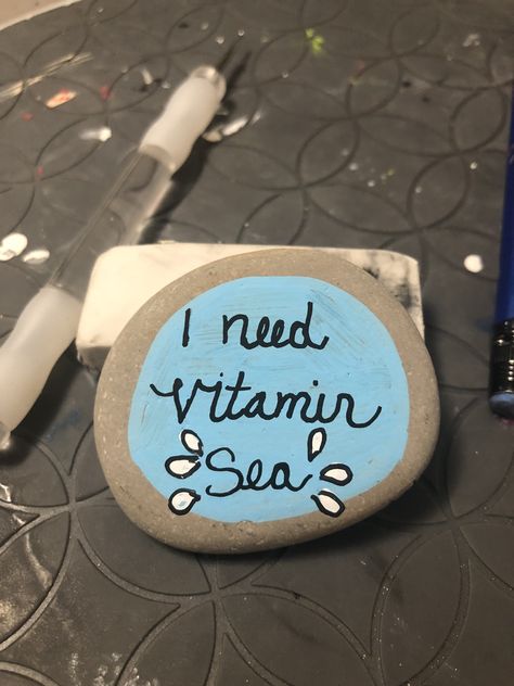 Painted Rock I Need Vitamin Sea #rockvisaliawithkindness Office Wellness Ideas, Rock Painting Ocean, Painted Rocks Ocean Beach Scenes, Underwater Rock Painting, Painted Rocks Ocean, Rock Painting Ocean Theme, I Need Vitamin Sea, Paint Themes, Painted Shells