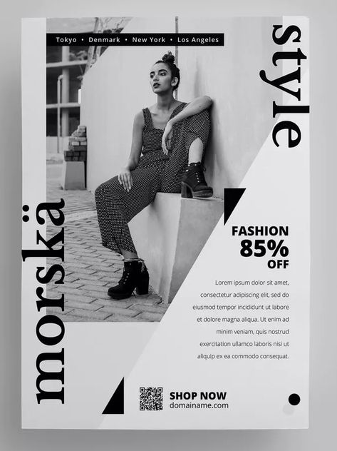 Fashion Promo Flyer Template AI, EPS, PSD. Download Magazine Style Poster, Flyer Design Layout Templates, Fashion Brand Poster, Fashion Leaflet, Fashion Design Flyer, Promo Flyer Design, Advertorial Design, Fashion Flyer Design, Fashion Show Flyer