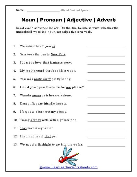 Adverbs Worksheet, Nouns Verbs Adjectives Adverbs, Basic English Grammar Book, Verbs Activities, Speech Therapy Tools, Part Of Speech Noun, Language Arts Worksheets, Adjective Worksheet, Nouns And Pronouns