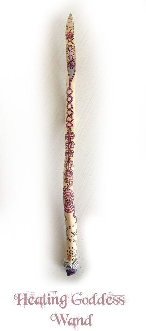 Healing Goddess Wand pagan wiccan wicca reiki by MoonsCraftsUK Healing Goddess, Wiccan Crafts, Pagan Crafts, Pagan Art, Witchy Crafts, Ritual Tools, Fairy Wands, Painted Sticks, Construction Worker