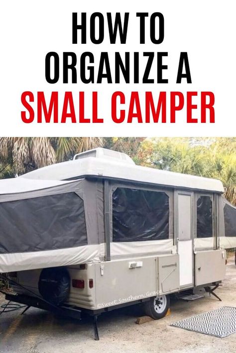 Storage For Pop Up Camper, Small Pop Up Camper Storage Ideas, Pop Up Camping Ideas, Pop Up Organization, Organize Pop Up Camper, Pop Up Trailer Organization, Tent Camper Hacks, Pop Up Storage Ideas, Pop Up Camper Storage Hacks