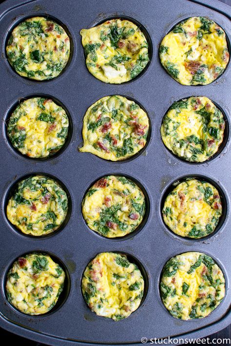 Spinach, Tomato and Feta Egg Muffin Cups - Stuck On Sweet Spinach Feta Frittata, Frittata Muffins, Sandwich Shapes, Egg Muffin Cups, Eggs In Muffin Tin, Tomato And Feta, Spinach Muffins, Spinach Frittata, Egg Bites Recipe