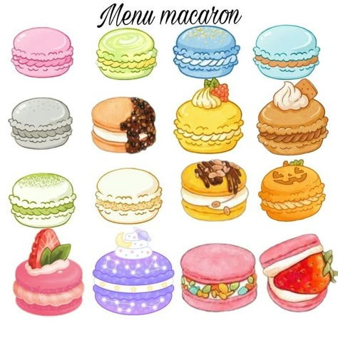 Macaroons Illustration, Macaroons Drawing, Macaroon Drawing, Macarons Illustration, Food Drawing Cute, Macaron Cute, Dessert Illustration, 귀여운 음식 그림, Cute Food Drawings