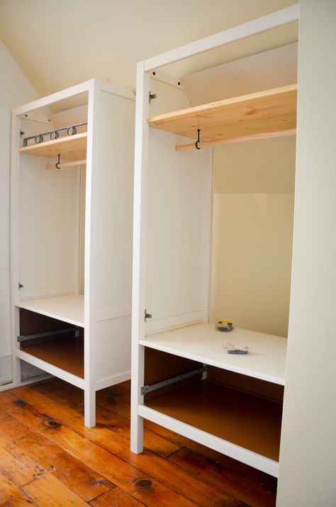 One last IKEA hack – Under New Management Billy Bookcase Wardrobe Hack, Ikea Sundvik, Ikea Billy Bookcase Hack, Ikea Wardrobe, Small Bedroom Storage, Ikea Closet, Closet Hacks, No Closet Solutions, Ikea Kids